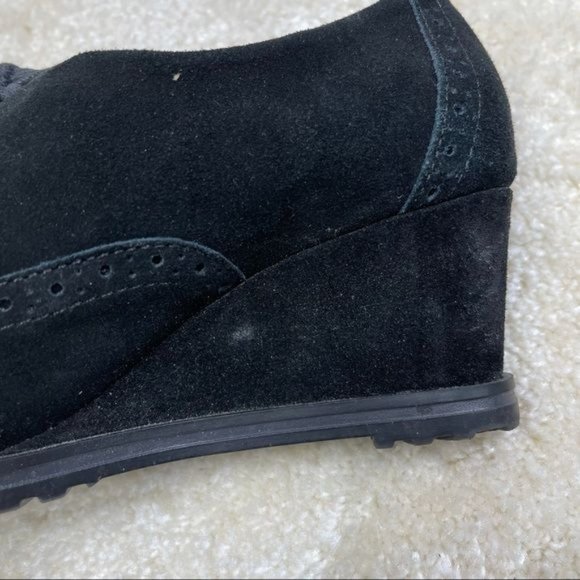 Ellen Tracy Black Tobin Oxford Suede Wedges Size 6 - Picture 7 of 11